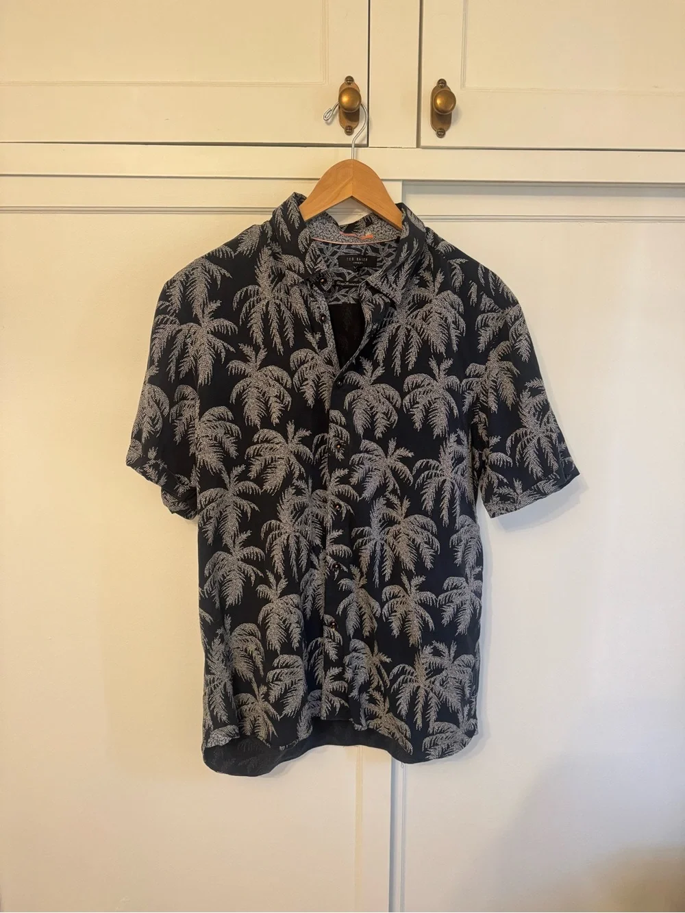 Ted Baker Black Short-Sleeve Palm Print Button-Down Shirt